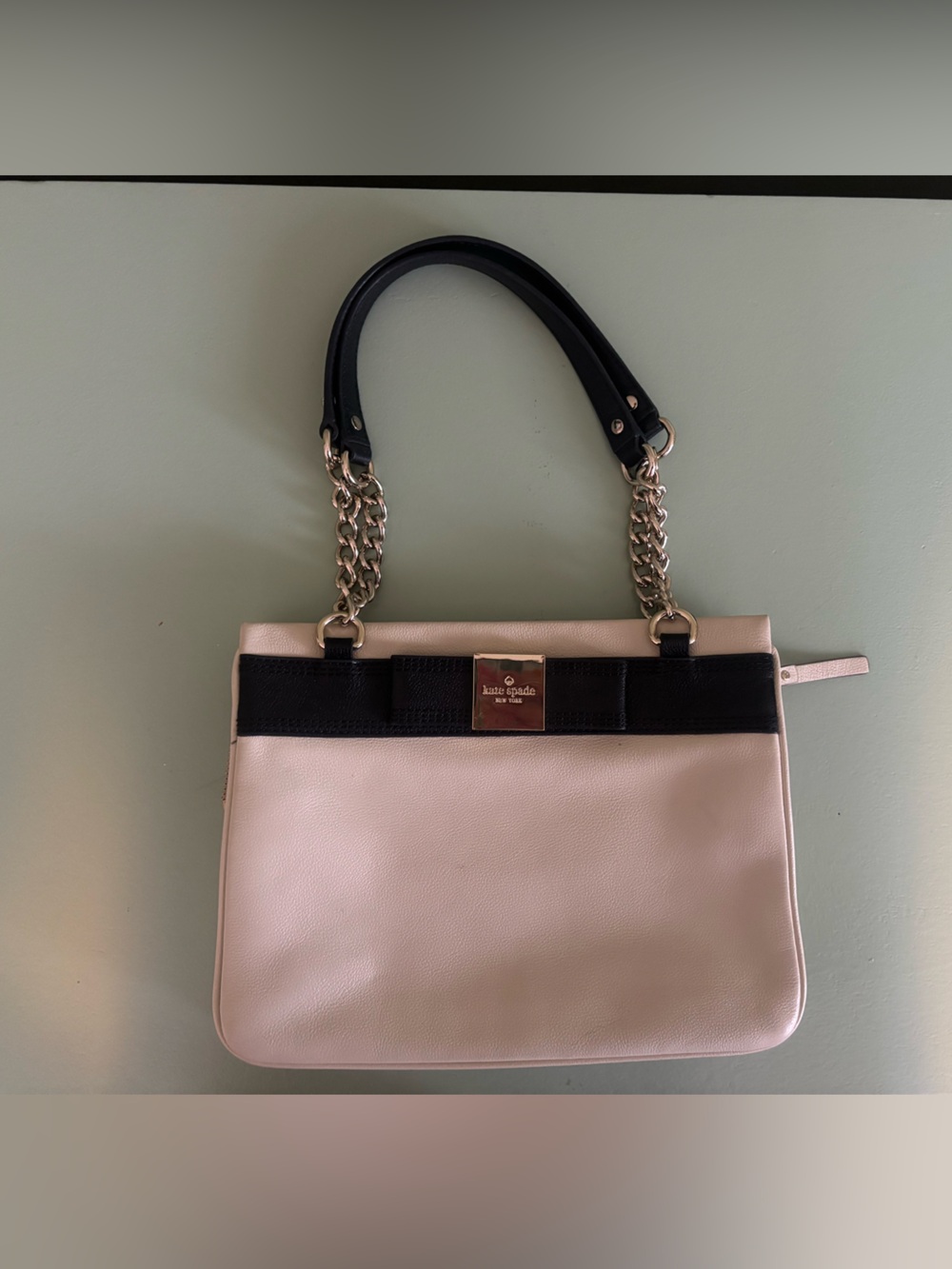 kate spade Cream and Black Leather Shoulder Bag with Chain Handles